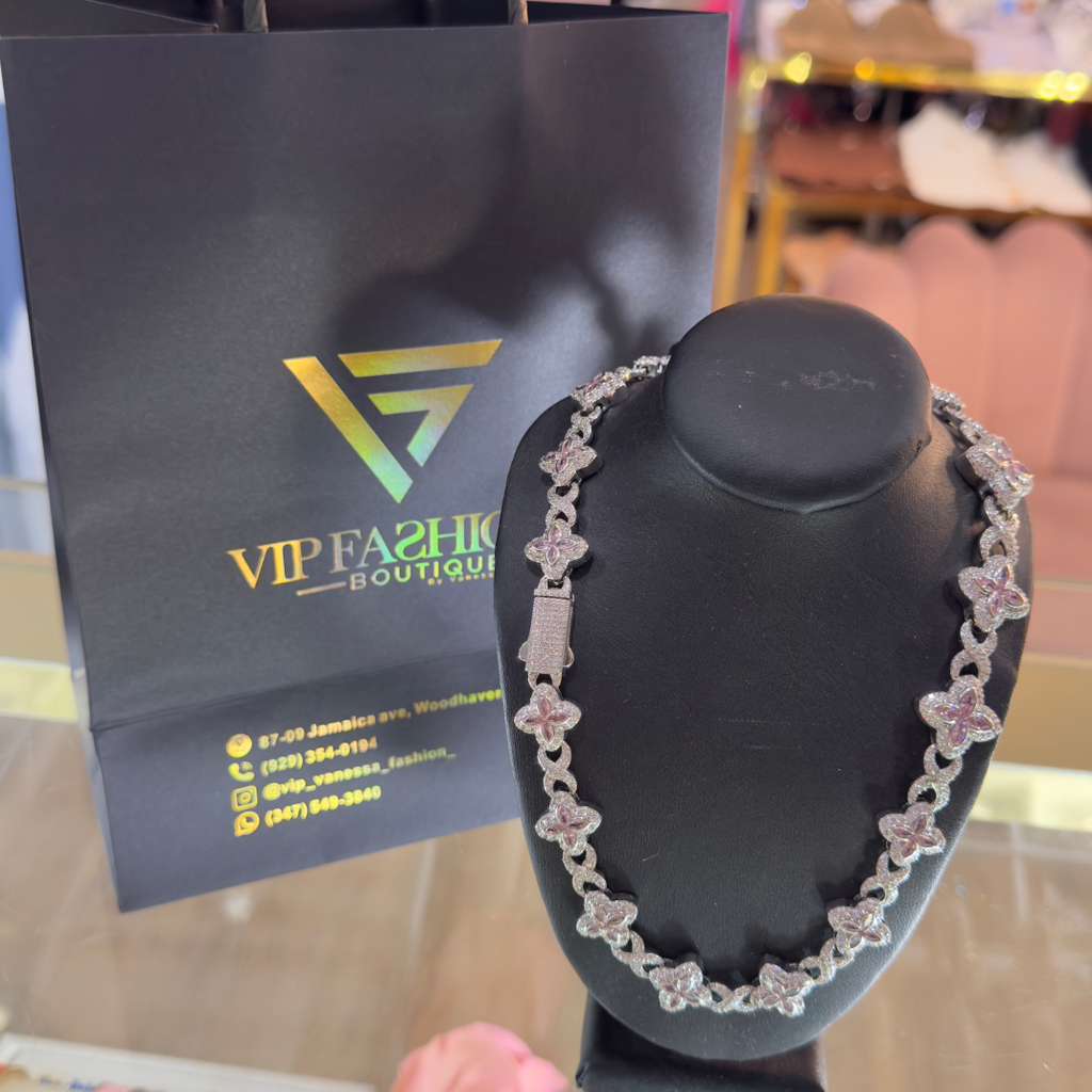Collar Mariposa De Cristal Brass & Circonia Premium Pink / Silver