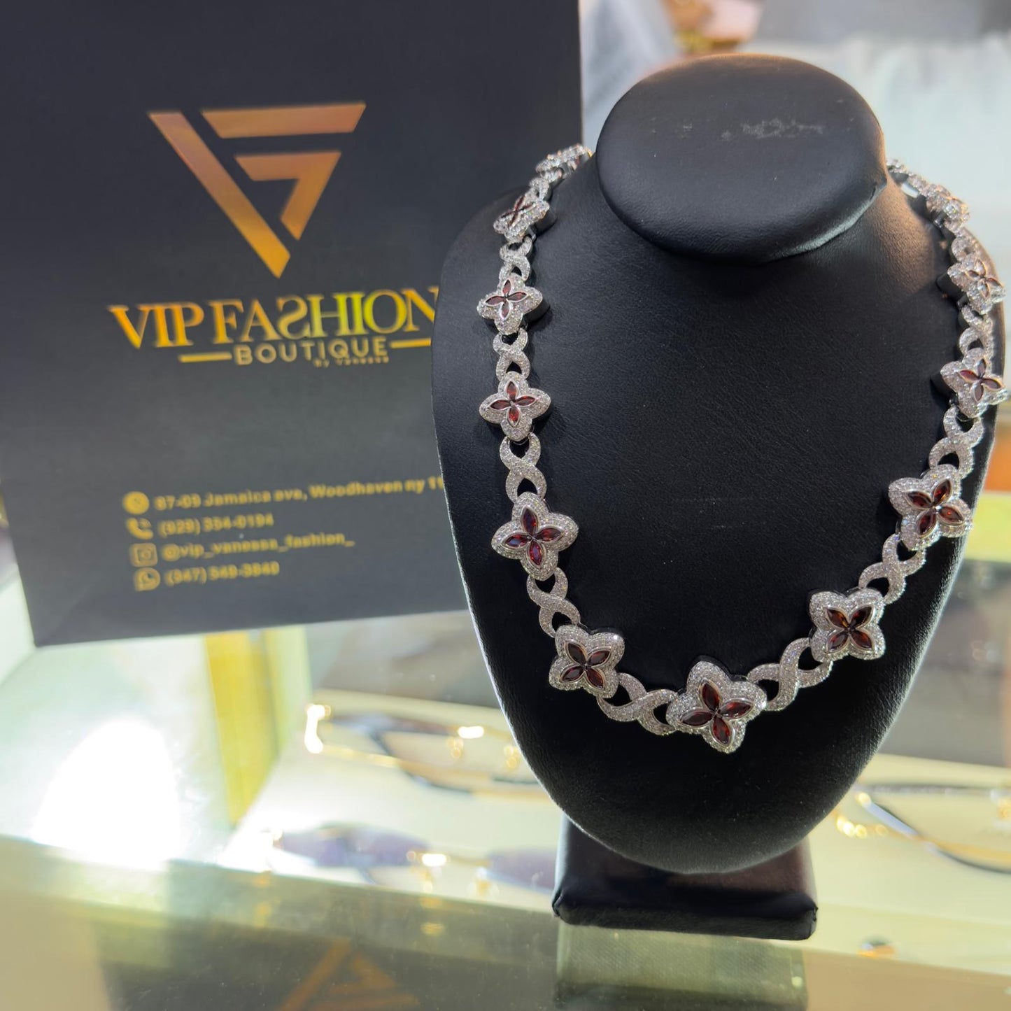 Collar Mariposa De Cristal Brass & Circonia Premium Red/ Silver
