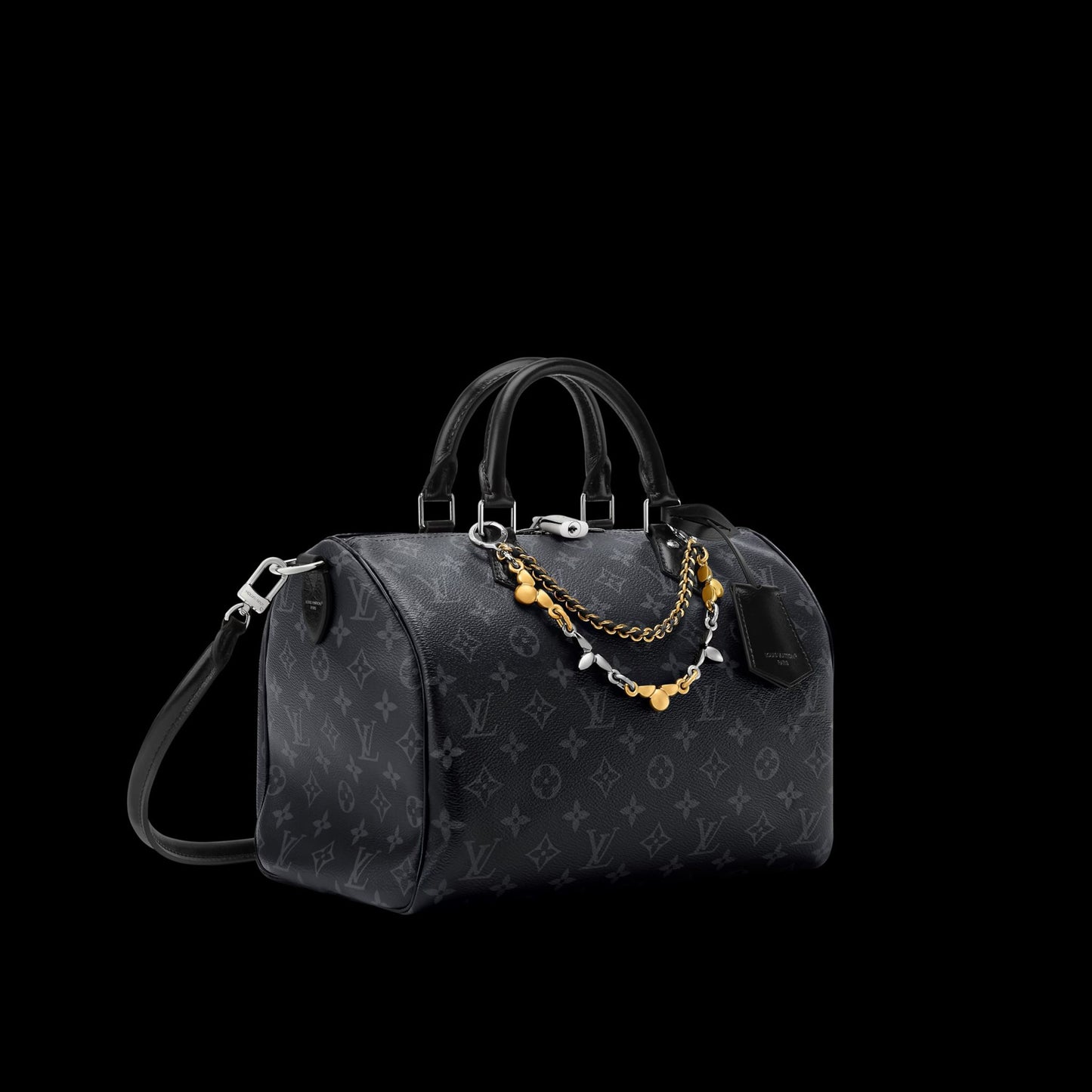 Cartera Boston Premium Negra con Detalles en Cadena 30