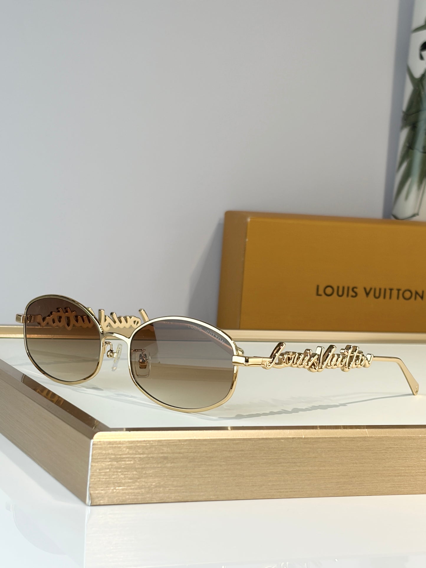 Lentes redondos elegantes en dorado con mica degradada